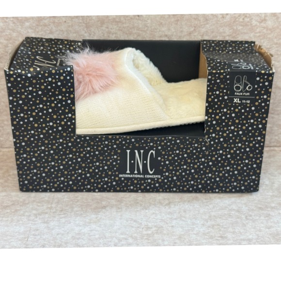 INC International Concepts Women's Slippers XL 11-12 Ivory Pink Faux Fur NIP - Picture 1 of 6